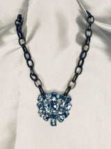 Heart Looking Glass Crystal Blue Necklace