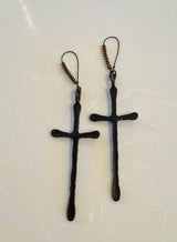 Large antique bronze cross earrings