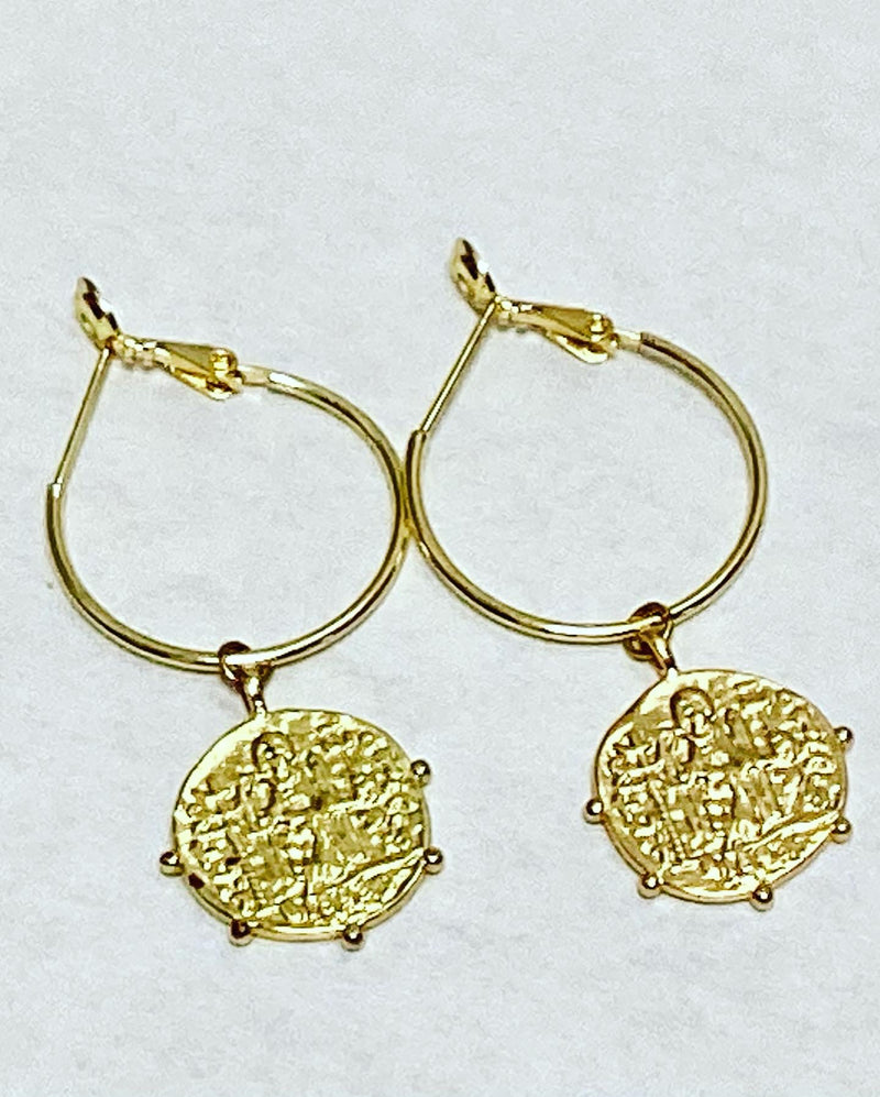 Gold Coin Hoop Earrings