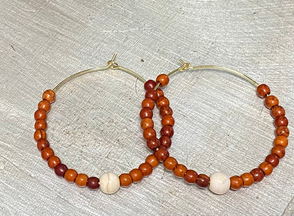 Burnt Orange and White wood Earrings