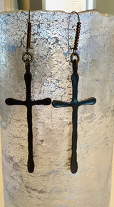 Large antique bronze cross earrings