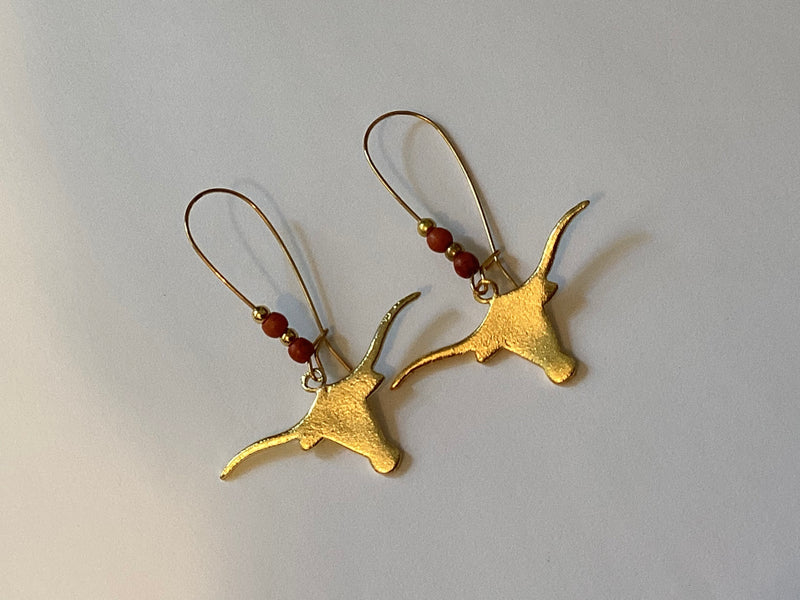 2 3/4 inch Gold Longhorn Earrings  "HOOKEM"