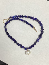 Vibrant Lapis chips & keshi pearl necklace.